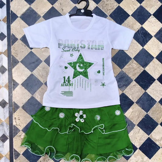 14 August Girls Fancy Embroidered 2-Piece Shirt & Trouser Set