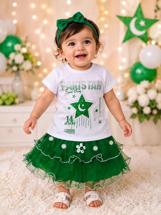 14 August Girls Fancy Embroidered 2-Piece Shirt & Trouser Set